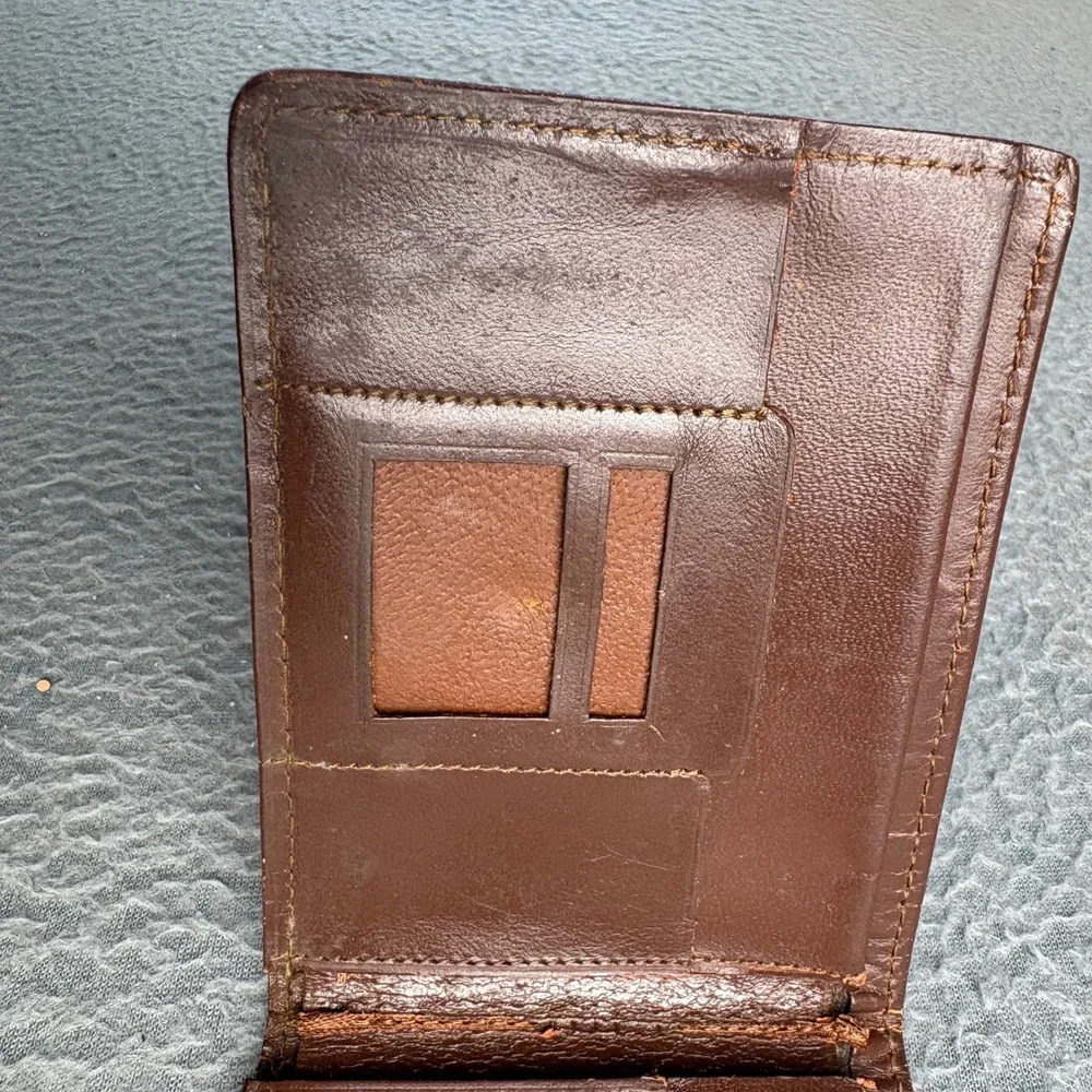 Vintage Rolfs Brown Leather Bifold Wallet USA Eagle Crest Embossed Coin Pouch